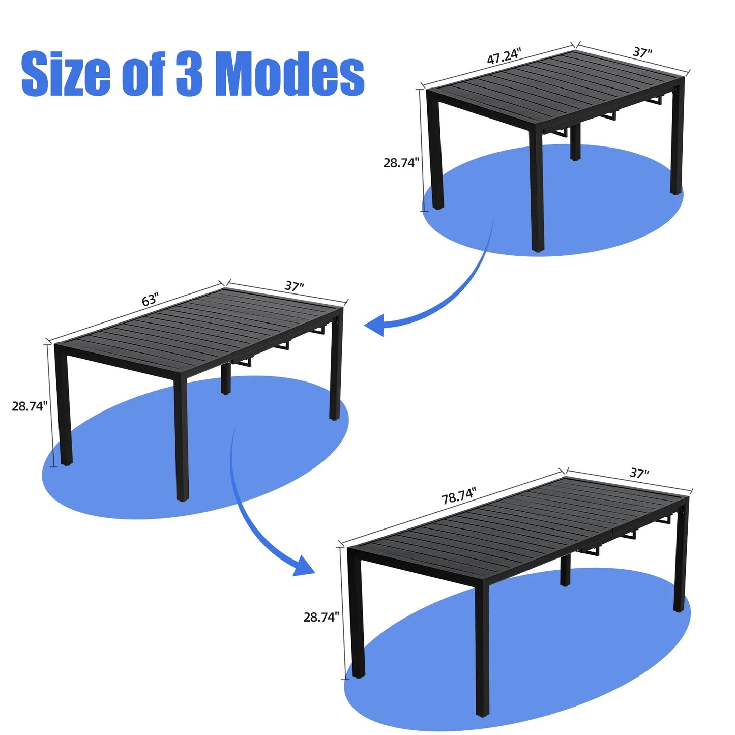 BIGGET 9-Piece Outdoor Dining Set Extendable Table & 8 Blue Foam Padded Textilene Swivel Chairs for Patio Garden Poolside