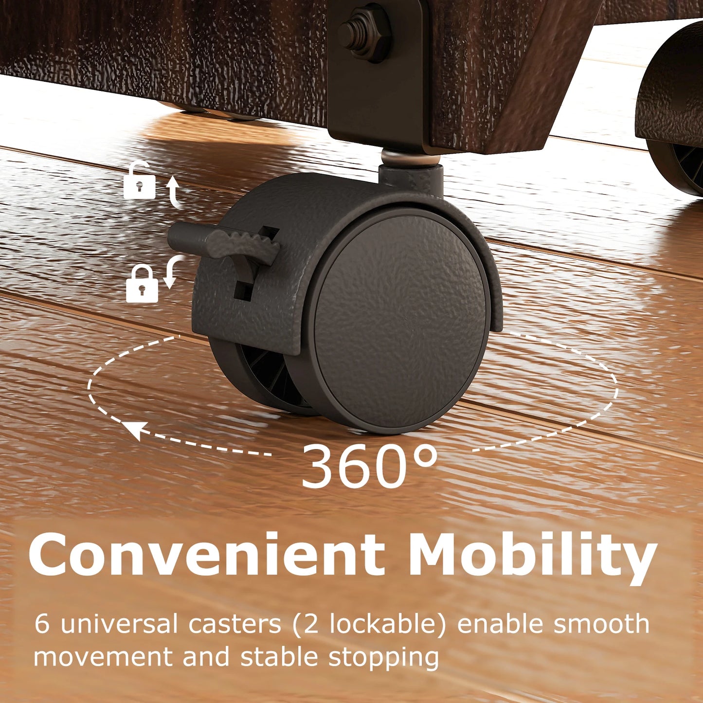HOMASIS Folding Dining Table With Lockable Wheels, 2 Drawers