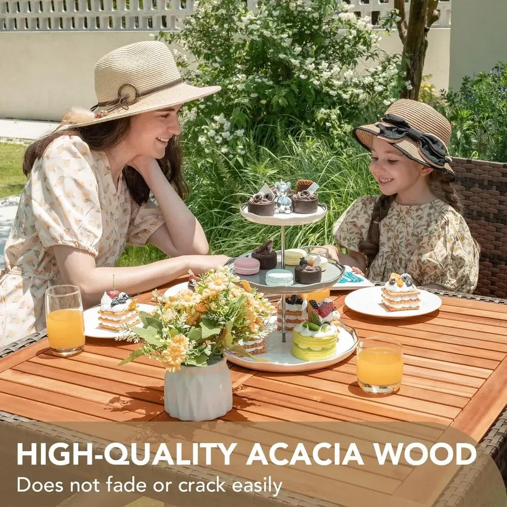 XMSJ 5 Piece Acacia Wood Patio Table Set With Rattan Chairs