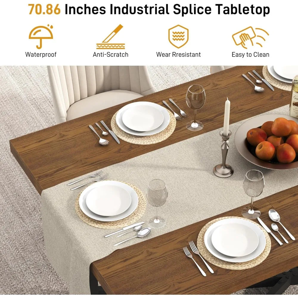 Farmhouse Solid Wood Dining Table With Durable Steel Legs
