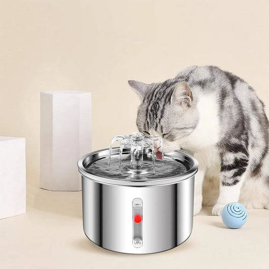 2L Automatic Pet Water Fountain 304 Stainless Steel Smart Water Dispenser Ultra-Quiet Pump Cat Dog Bowl Fountain for Indoor Pet