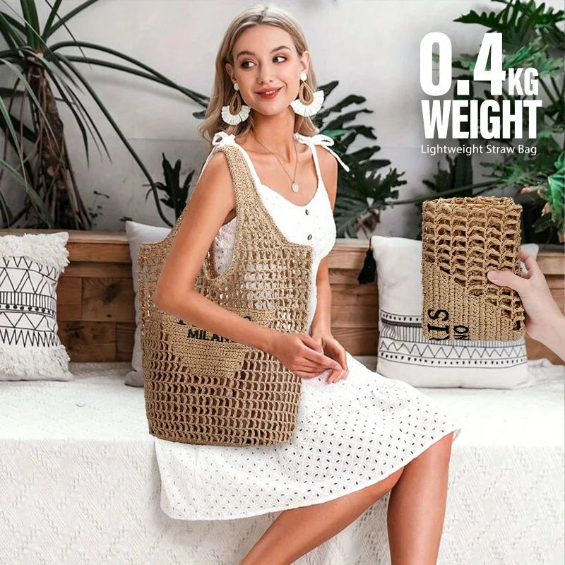 Summer Straw Beach Bag Mesh Tote Foldable Large Capacity