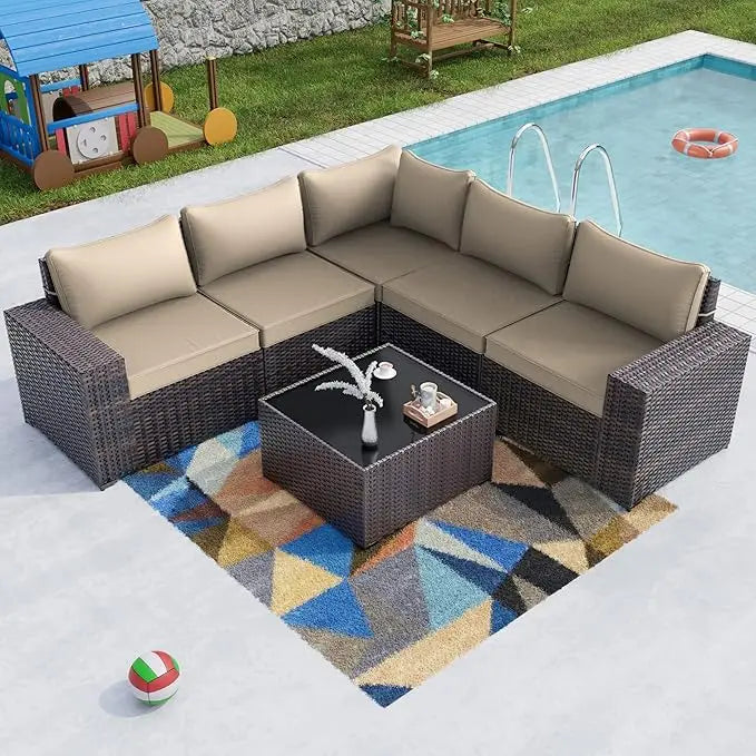 XIUWO Outdoor Patio Furniture Set Sectional Rattan Sofa