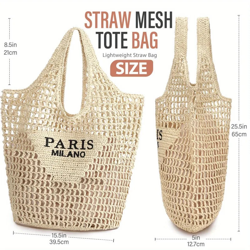 Summer Straw Beach Tote Bag Foldable Mesh Purse For Women Crossbody