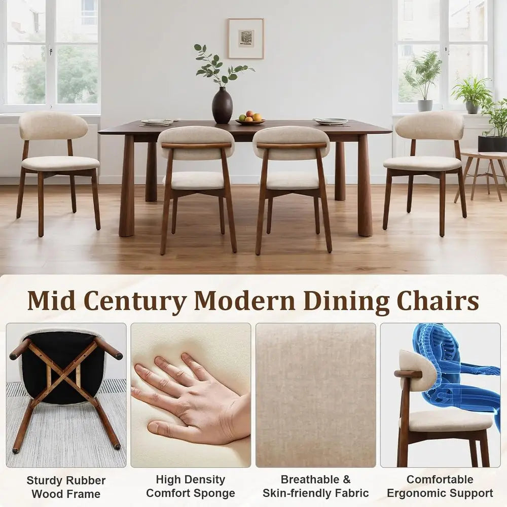armhouse Dining Chairs Set o 4, Century ern abric Upholstered Kitchen Chairs, Wooden Dining Room Chair with Curved Back or Kitch