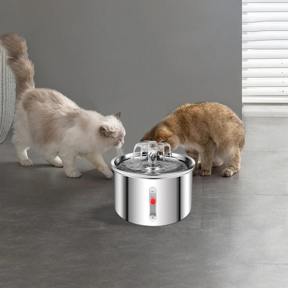 2L Automatic Pet Water Fountain 304 Stainless Steel Smart Water Dispenser Ultra-Quiet Pump Cat Dog Bowl Fountain for Indoor Pet
