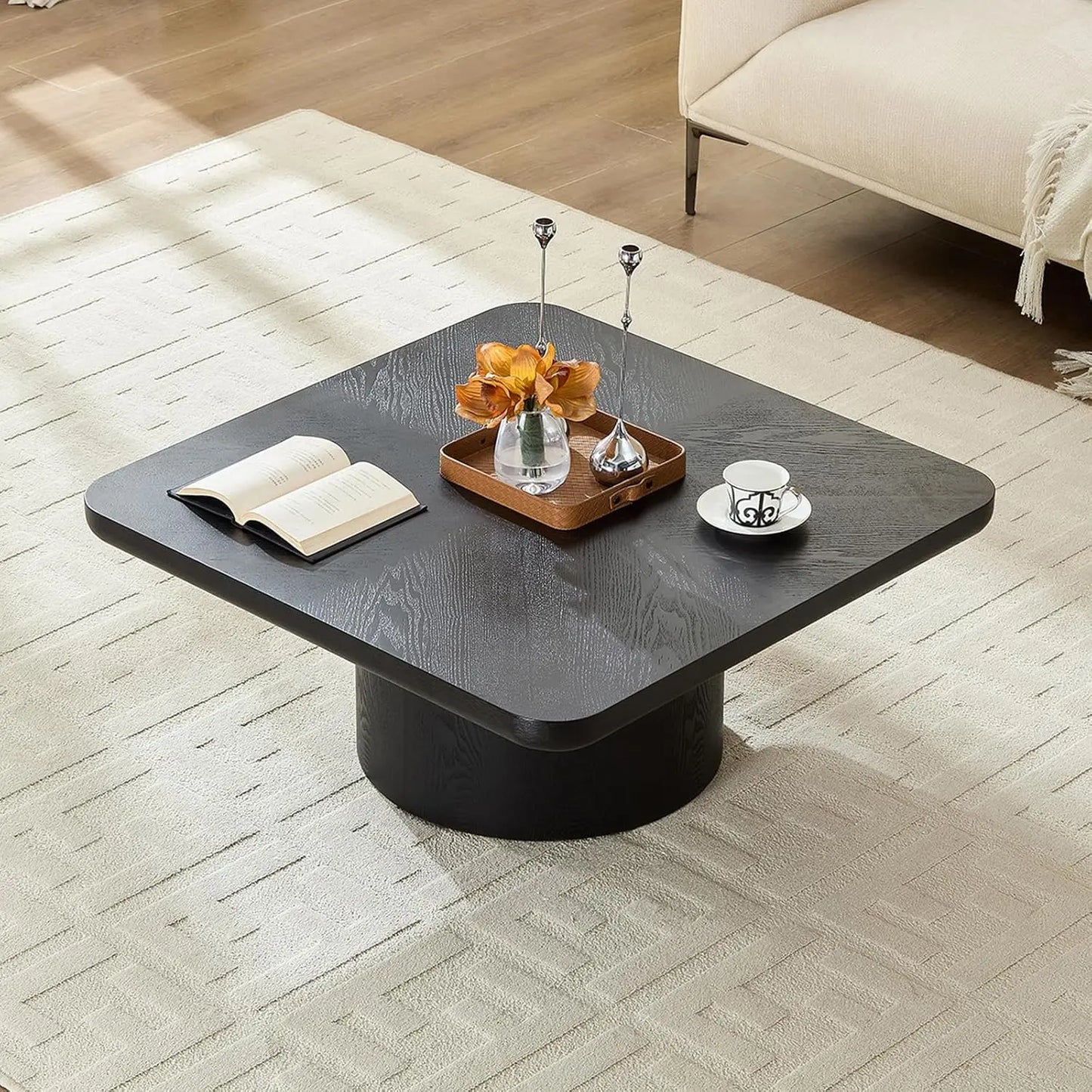 35.98'' Wood Pedestal Coffee Tables for Living Room, Rustic Round Coffee Table Brown, Modern Circle Coffee Table, Customized
