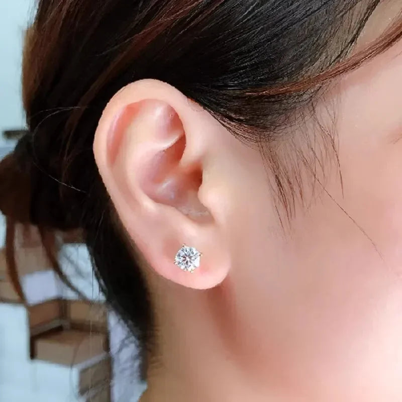 0.5-1 Carat D Color Moissanite Ear Stud Earrings for Women Girls 925 Sterling Silver Sparkling Piercing Earring Fine Jewelry
