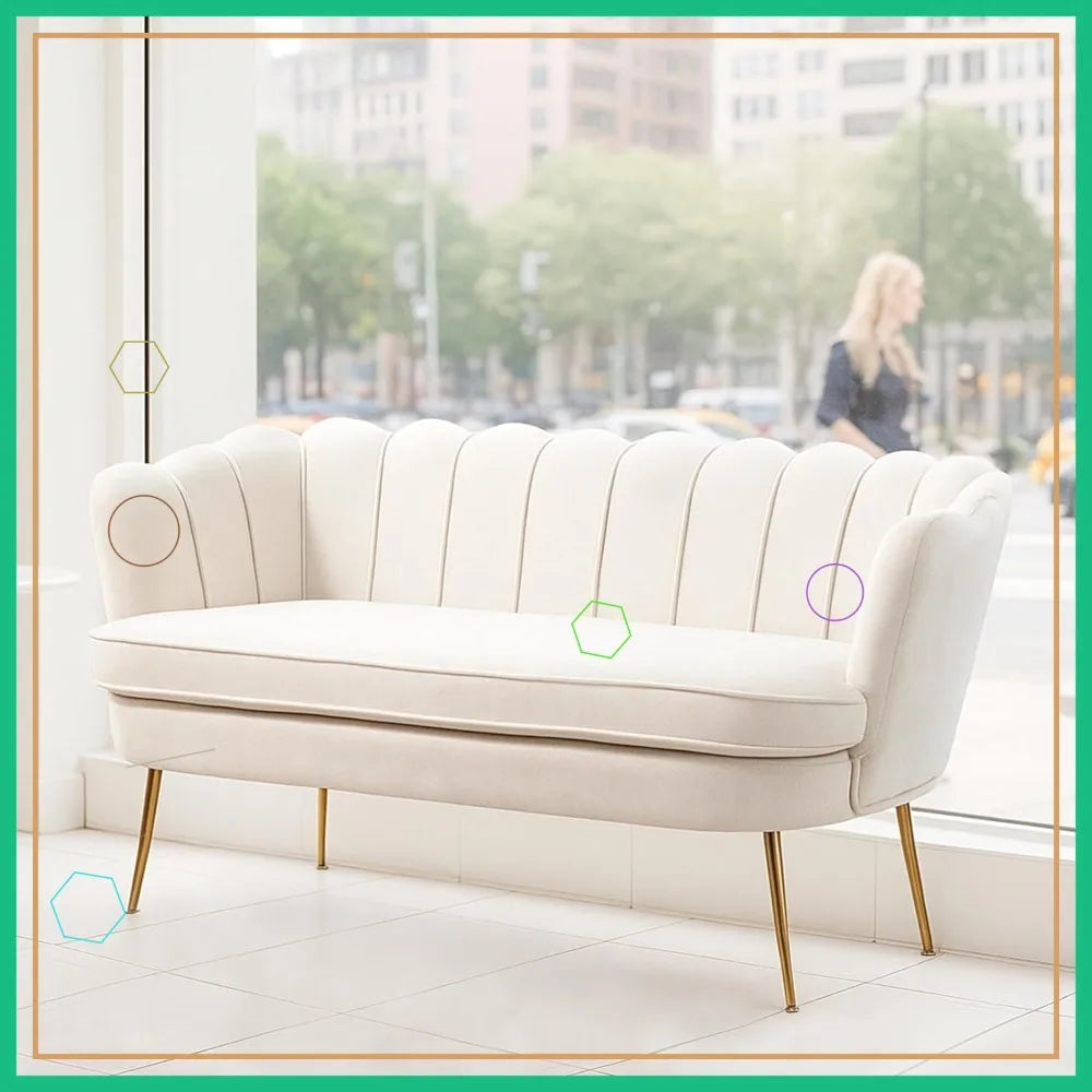 Modern Chenille Loveseat Sofa with Golden Legs, Comfy 2-Seater Accent Couch for Living Room, Office (Beige)