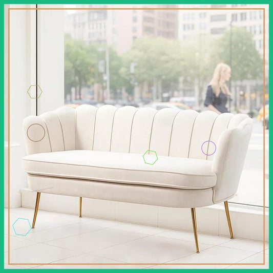 Modern Chenille Loveseat Sofa with Golden Legs, Comfy 2-Seater Accent Couch for Living Room, Office (Beige)