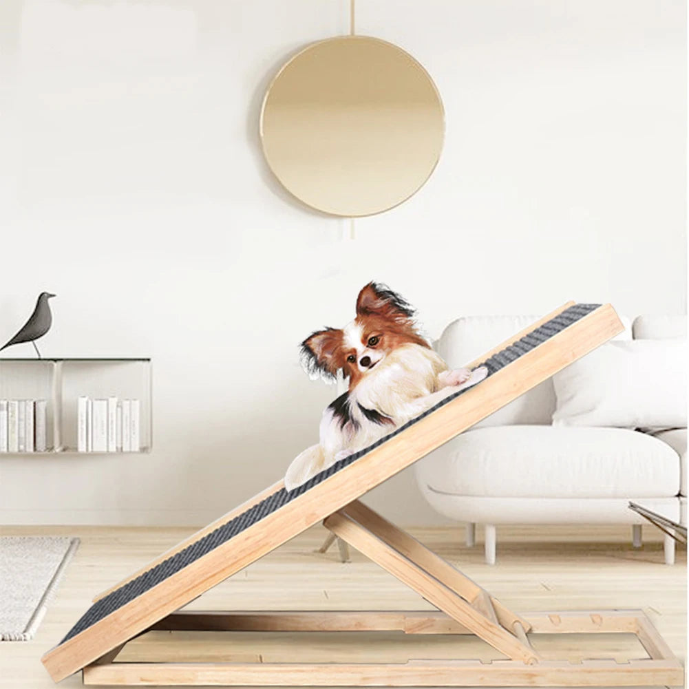 Wooden Dog Carpet Ladder 3/4 Levels Height Adjustable Foldable Pet Ladder Non-Slip Versatile for Indoor High Bed Couch