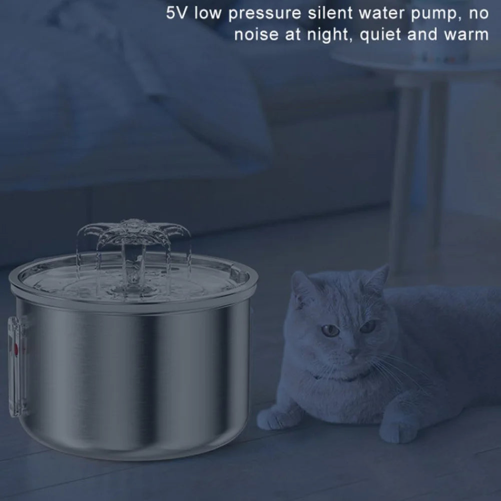2L Automatic Pet Water Fountain 304 Stainless Steel Smart Water Dispenser Ultra-Quiet Pump Cat Dog Bowl Fountain for Indoor Pet