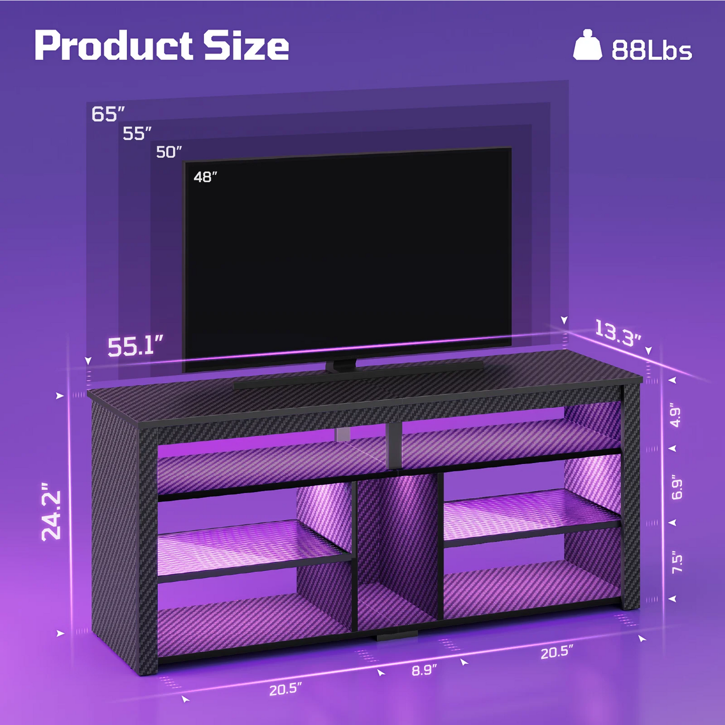 NOST&HOST LED Tall TV Stand, Entertainment Center for 55/60/65 Inch TV, Gaming TV Console with Storage forPS4, Adjustable Shelf TV Cabinet