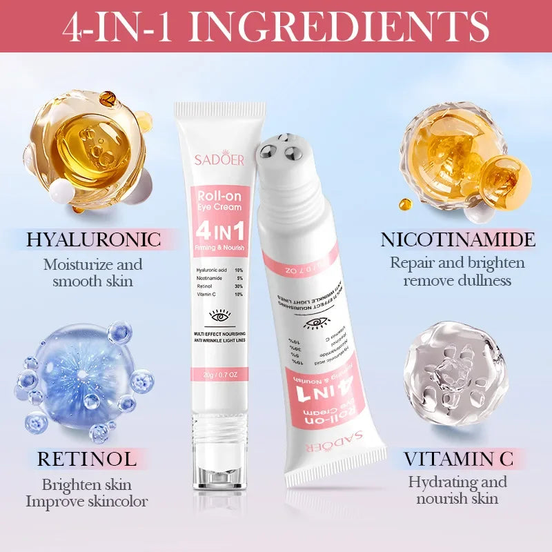 Instantly removes under eye bags, reduces fine wrinkles, improves skin elasticity, eliminates dark circles, brightens the eye ar