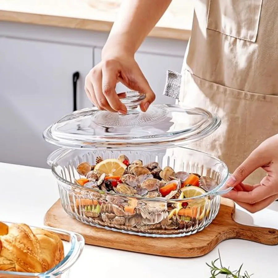 Glass Casserole Bakeware Set With Lids, Two Pans 1.9 Qt And 3 Qt