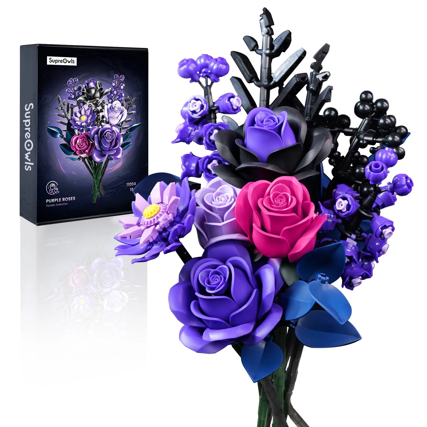 SupreOwls Bouquet Building Set Simulated Roses Artificial Flower Block Botanical Collection Gothic Decor Halloween Creative Gift