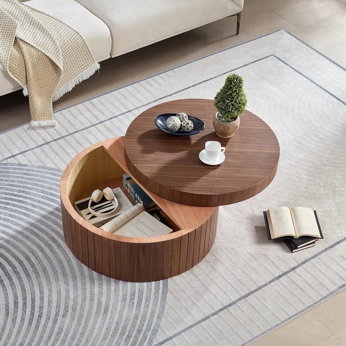 35.98'' Wood Pedestal Coffee Tables for Living Room, Rustic Round Coffee Table Brown, Modern Circle Coffee Table, Customized
