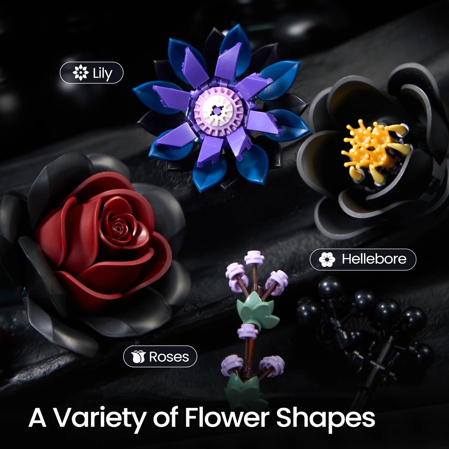 SupreOwls Bouquet Building Set Simulated Roses Artificial Flower Block Botanical Collection Gothic Decor Halloween Creative Gift