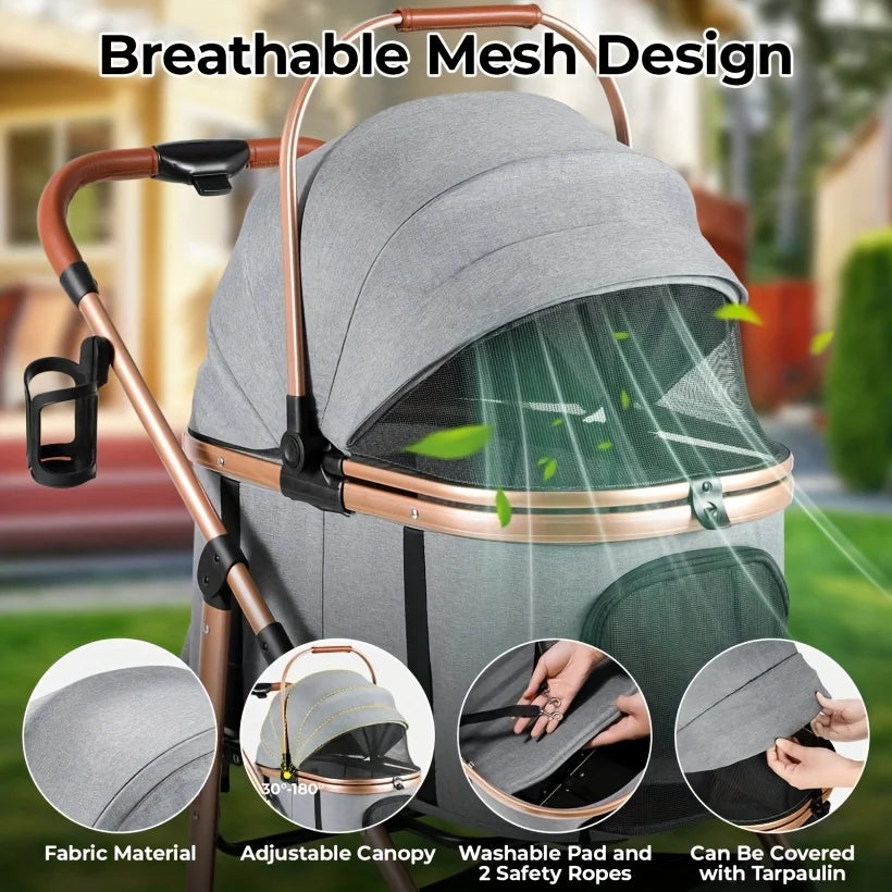 3-In-1 Pet Cart/One Folding Pet Cart, Suitable for Medium-Sized Dogs And Cats Weighing No More Than 55 Pounds, with Advanced Des