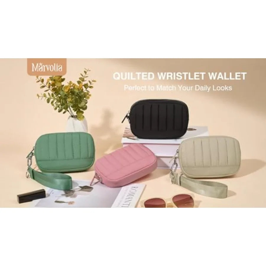 Marvolia Wristlet Wallets for Women Quilted Protective Lightweight Wristlet Purse