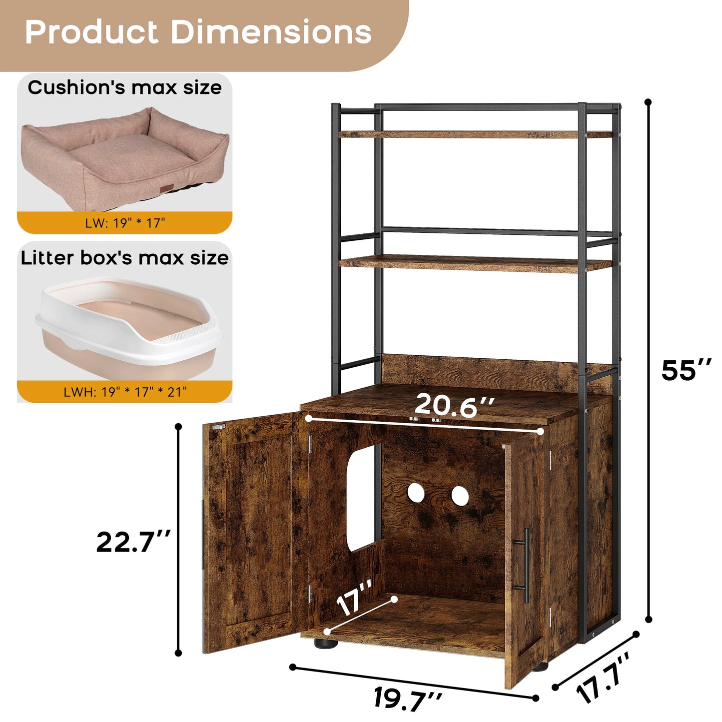 Cat Litter Box Enclosure with Shelf Storage,2-in-1 Hidden Cat Litter Box,Hidden Cat Box Enclosure with 3 Shelves and Door,Indoor