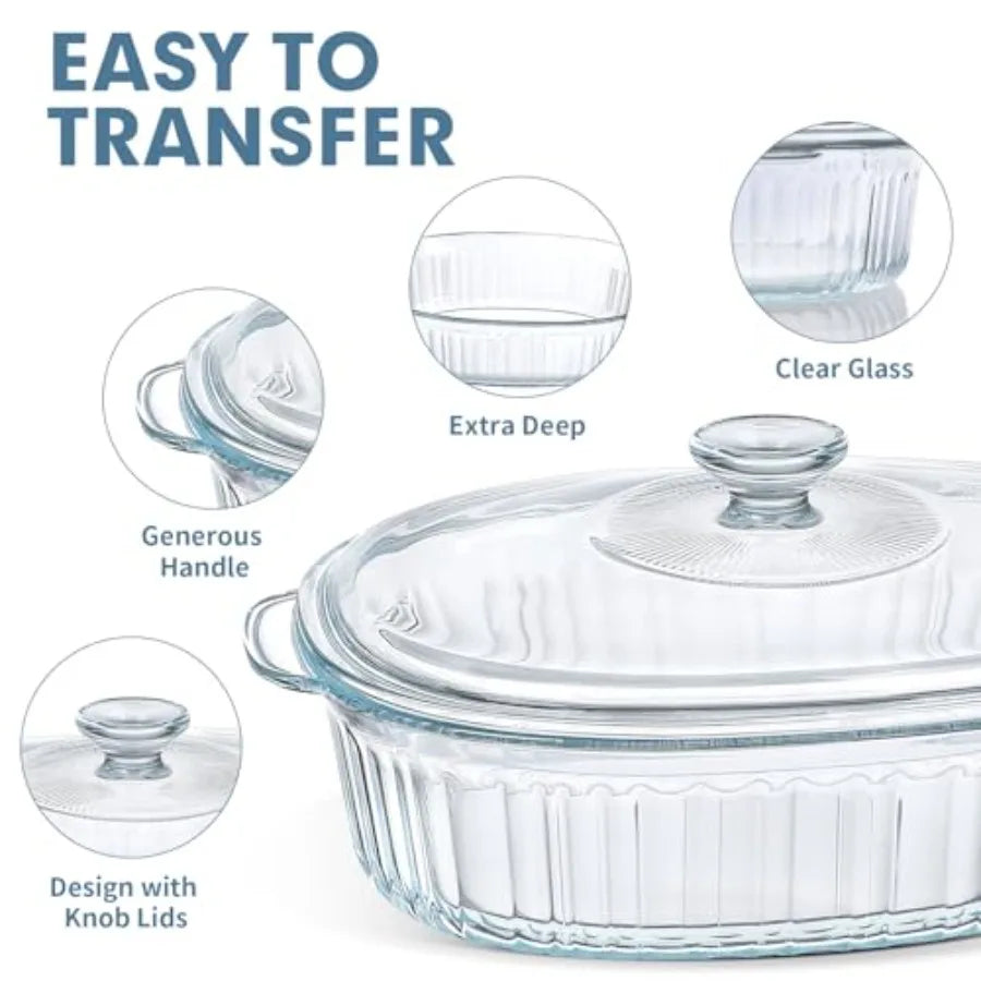 Glass Casserole Bakeware Set With Lids, Two Pans 1.9 Qt And 3 Qt