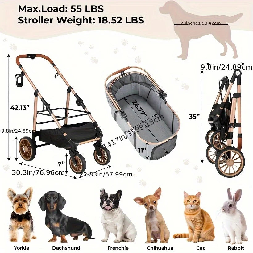 3-In-1 Pet Cart/One Folding Pet Cart, Suitable for Medium-Sized Dogs And Cats Weighing No More Than 55 Pounds, with Advanced Des