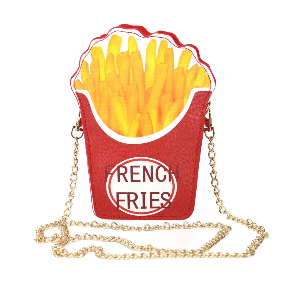 Woman Hamburger Cupcake PU Chain Bag Popcorn Fries Crossbody Messenger Bags