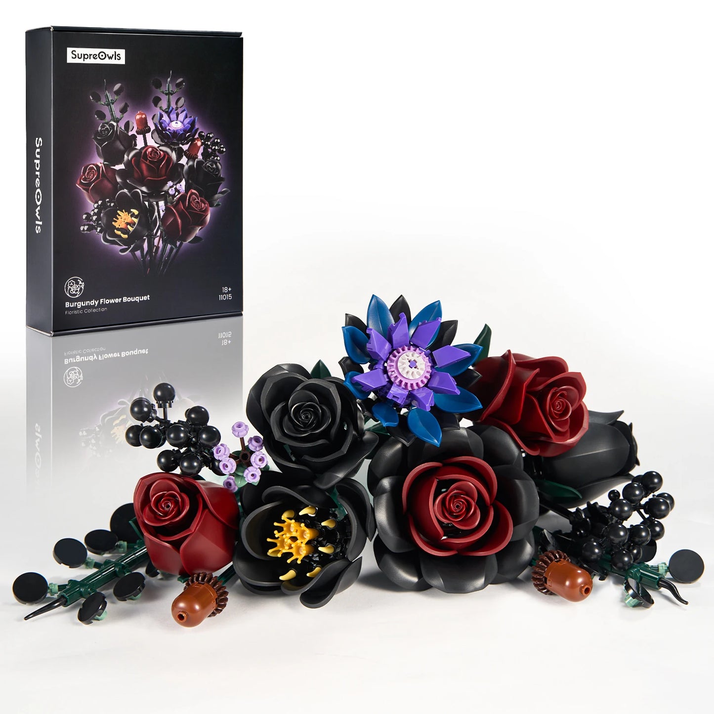 SupreOwls Bouquet Building Set Simulated Roses Artificial Flower Block Botanical Collection Gothic Decor Halloween Creative Gift