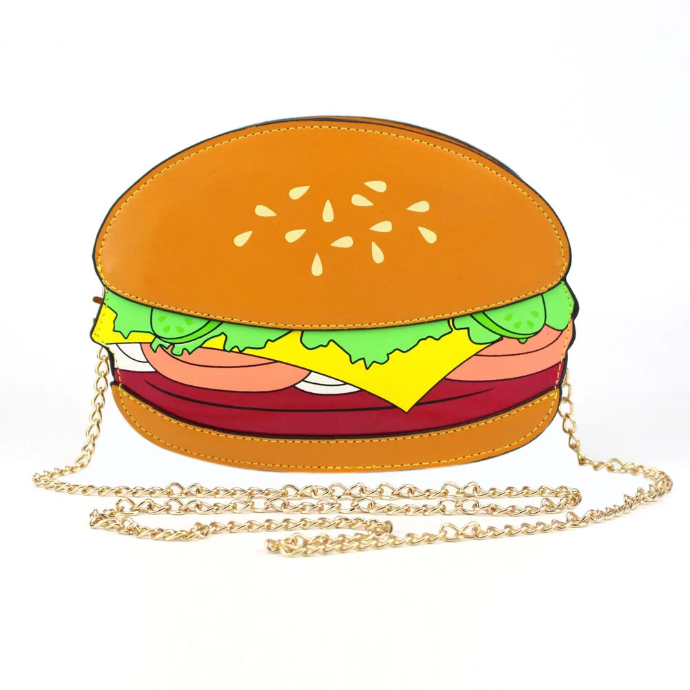 Woman Hamburger Cupcake PU Chain Bag Popcorn Fries Crossbody Messenger Bags