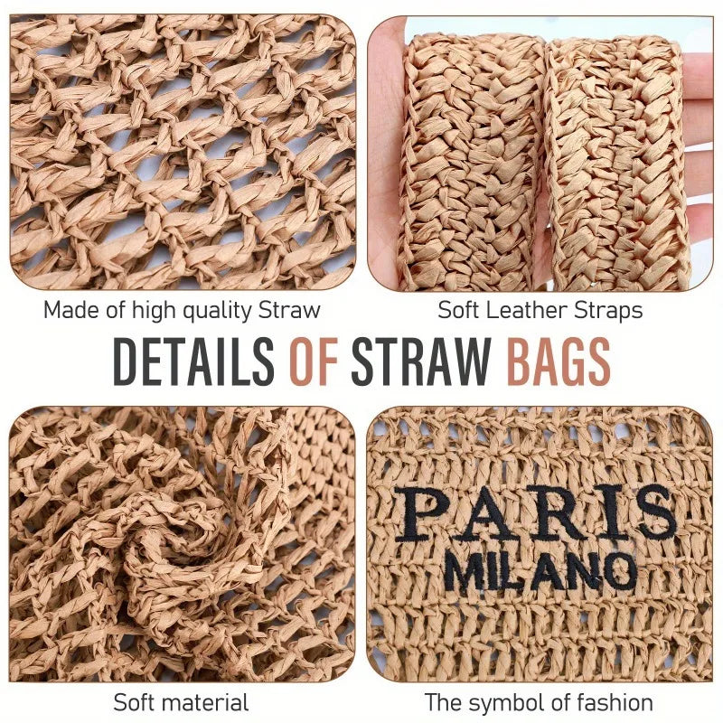 Summer Straw Beach Tote Bag Foldable Mesh Purse For Women Crossbody