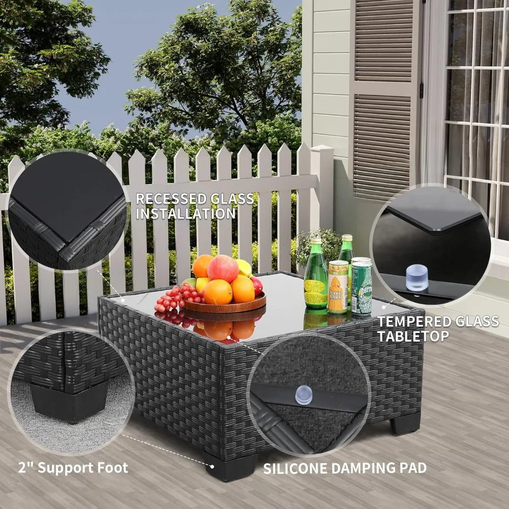 9 Pieces Outdoor Sectional All-Weather Wicker Patio Furniture Set Patio Sectional and Glass Patio Table Non-Slip, Customized