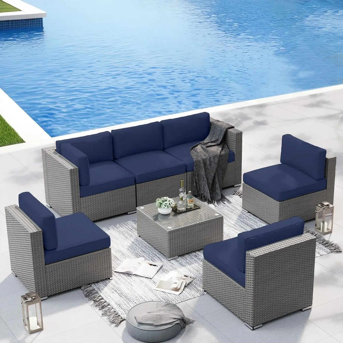 Outdoor Patio Furniture Sectional Sofa Set With Coffee Table Modern Wicker