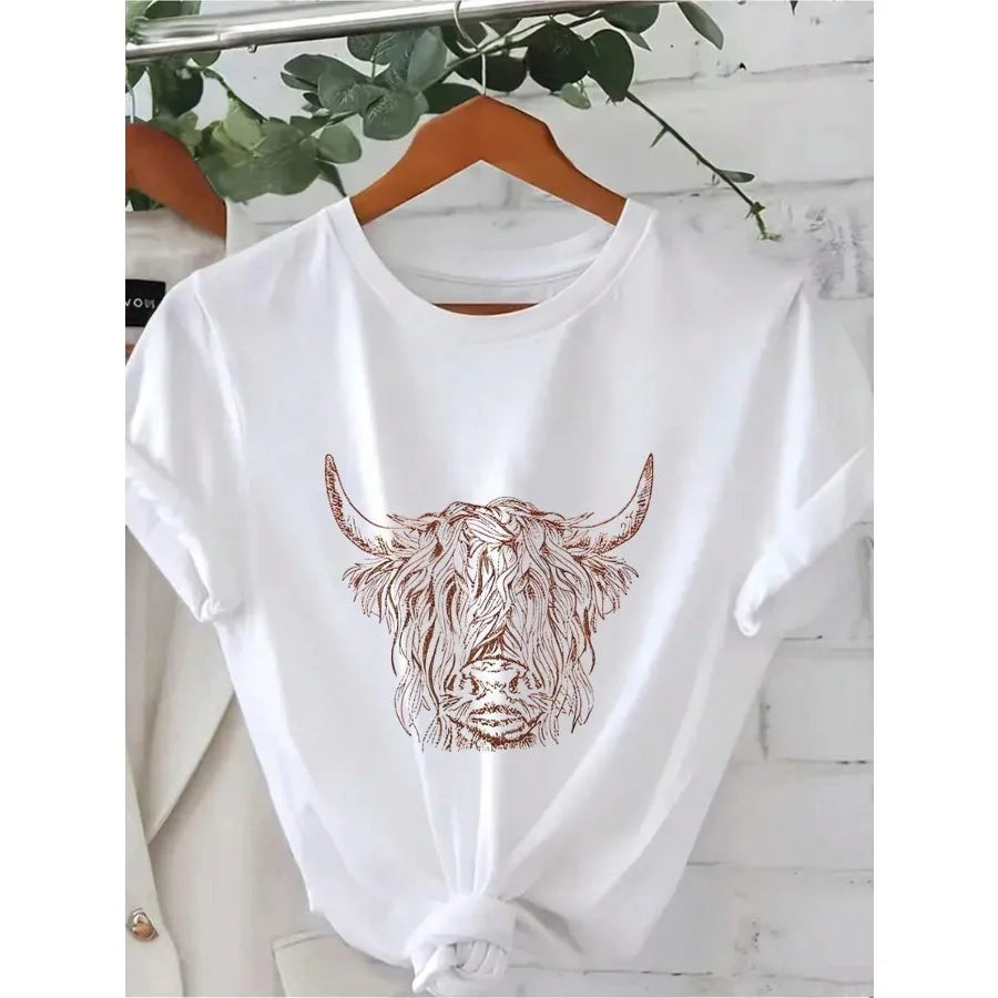 【New style】Plus Size European And Women Casual Multicolor Round Neck Short Sleeve Simple Fashion S Loose Print T-Shirt 0XL-5XL
