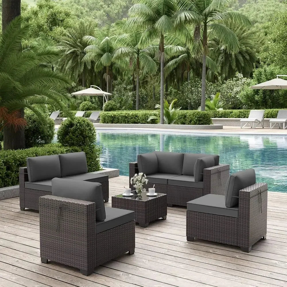 XMSJ 7 Piece Outdoor Patio Furniture Set With Coffee Table