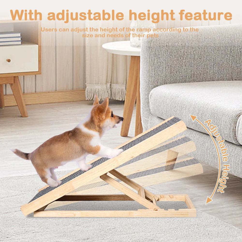 Wooden Dog Carpet Ladder 3/4 Levels Height Adjustable Foldable Pet Ladder Non-Slip Versatile for Indoor High Bed Couch