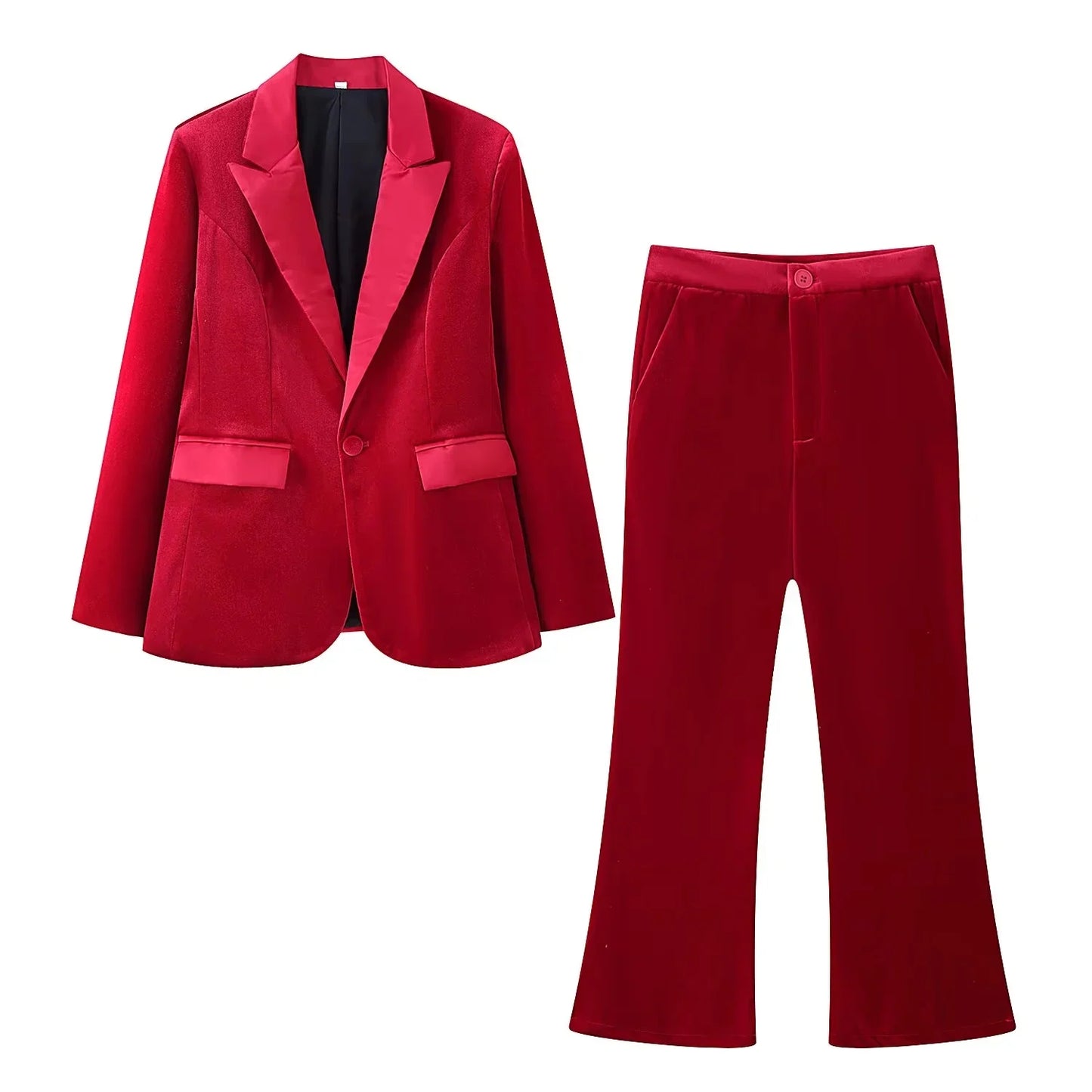 KONDALA Women Velvet Slim Blazer Set Notched Lapel With Pants