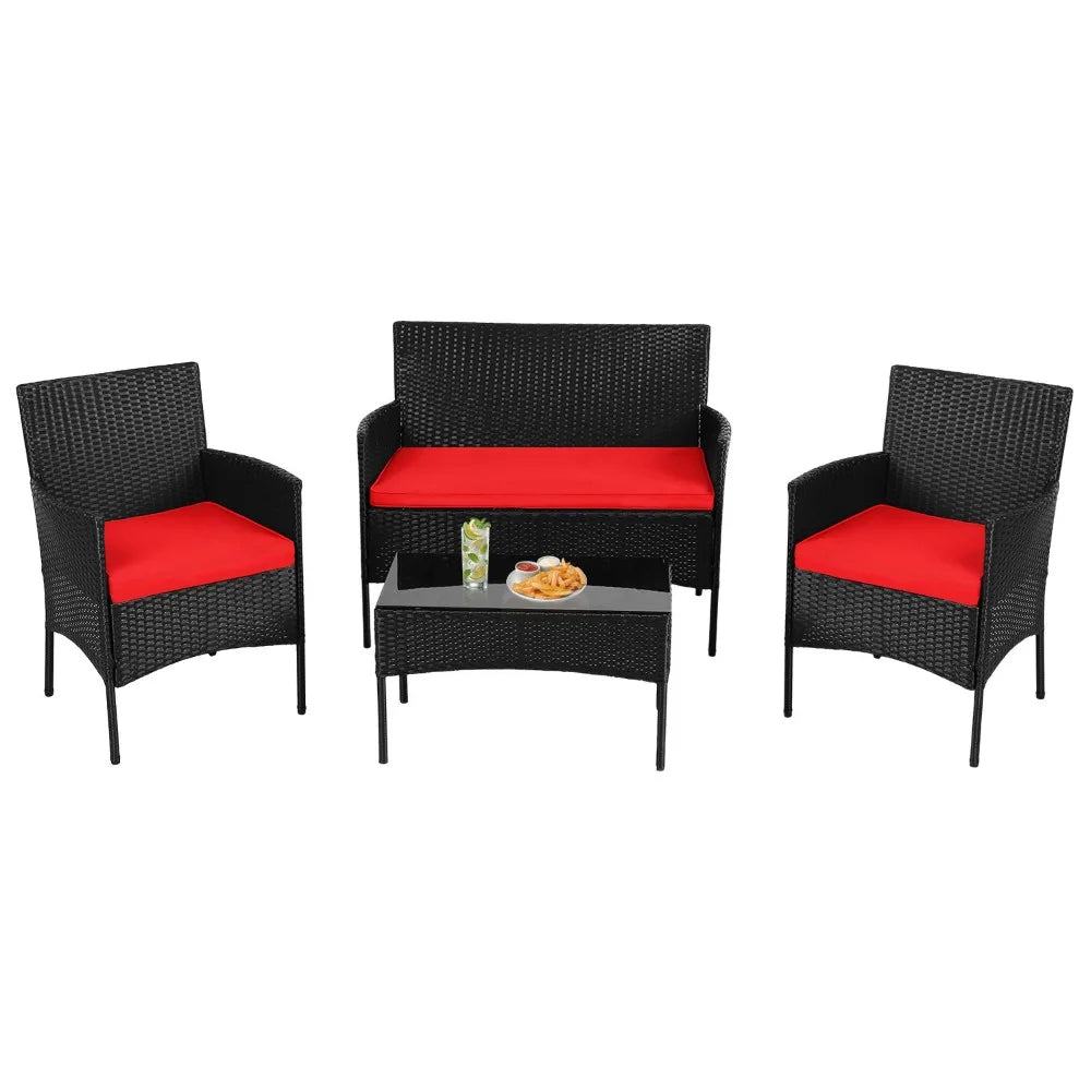 FDW 4-Piece Patio Furniture Set Outdoor Rattan Garden Bistro