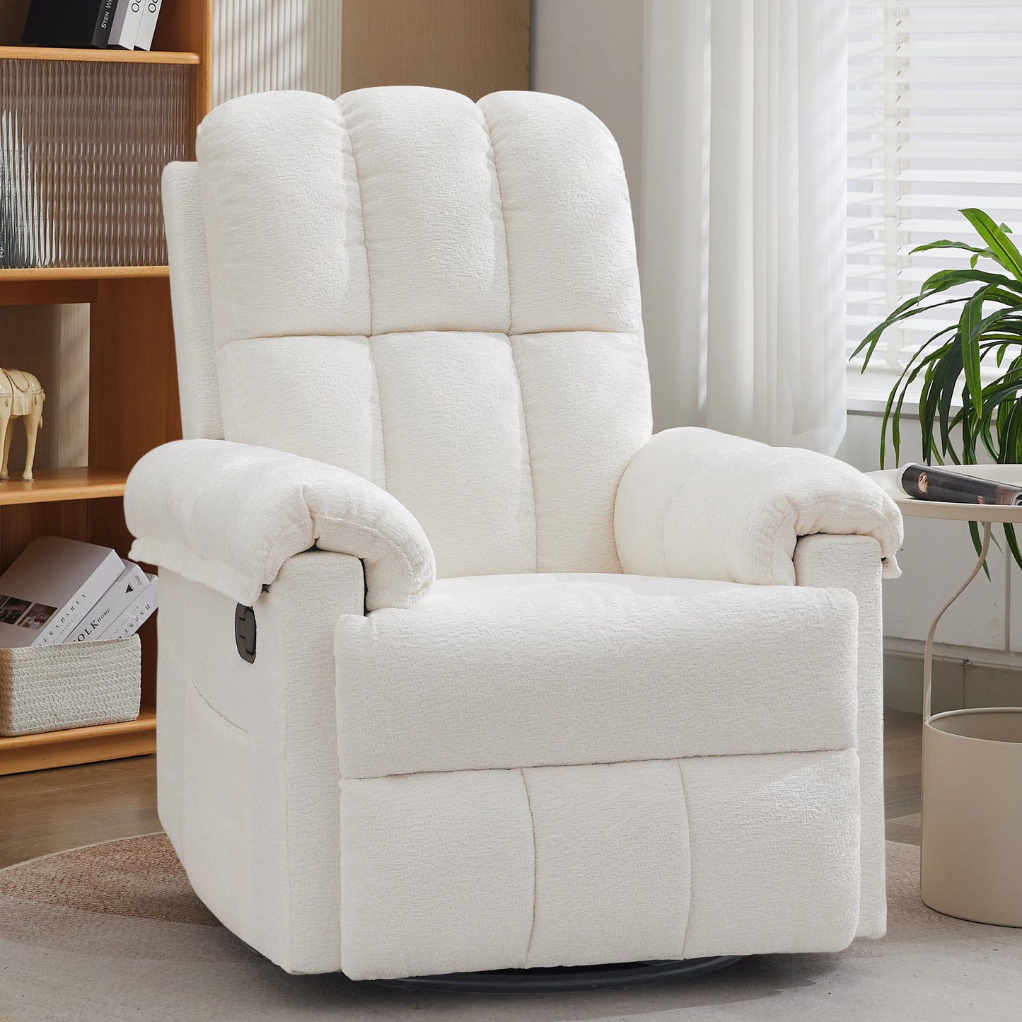 Korser Swivel Rocker Recliner Chair with Side Pockets Small Recliner for Small Spaces for Living Room, Nursery, Chenille