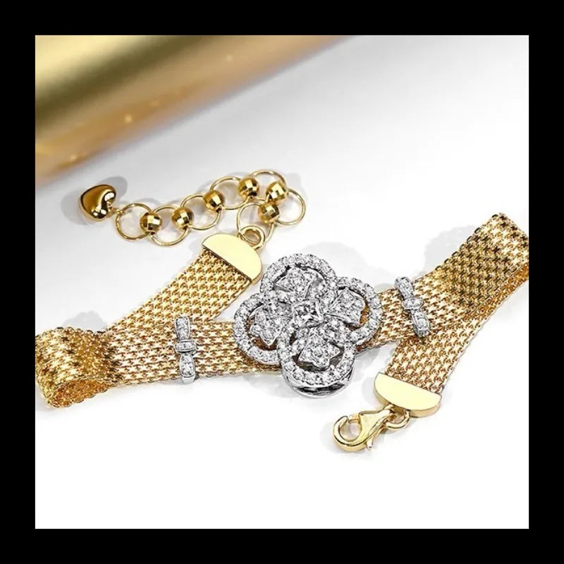 Italy Imported Lace Craft Complex Bracelet Light Luxury Two-color Gold Diamond Women