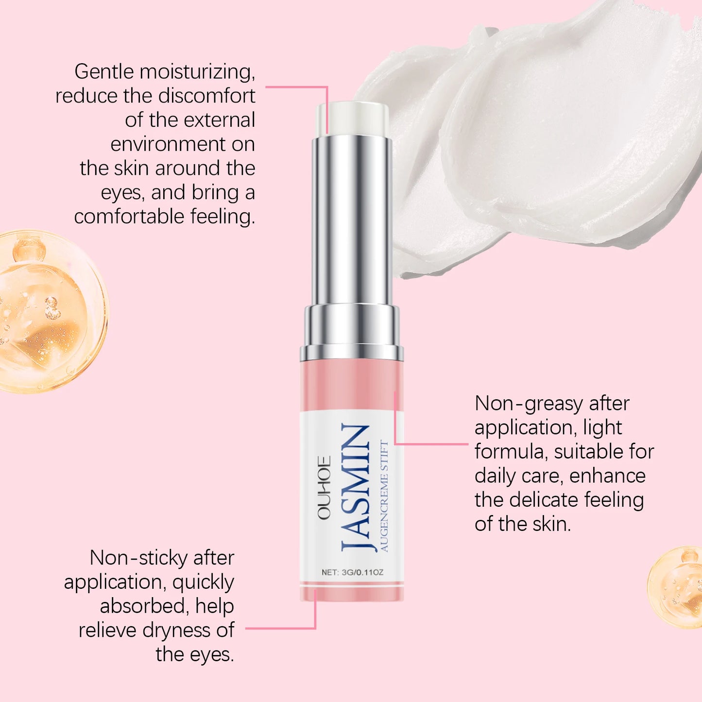 Ouhoe Jasmine Eye Cream Elasticity Eye Skin Cream alleviate Wrinkles Lifting Firming Enhance Skin Stick Gentle Moisturizing Skin