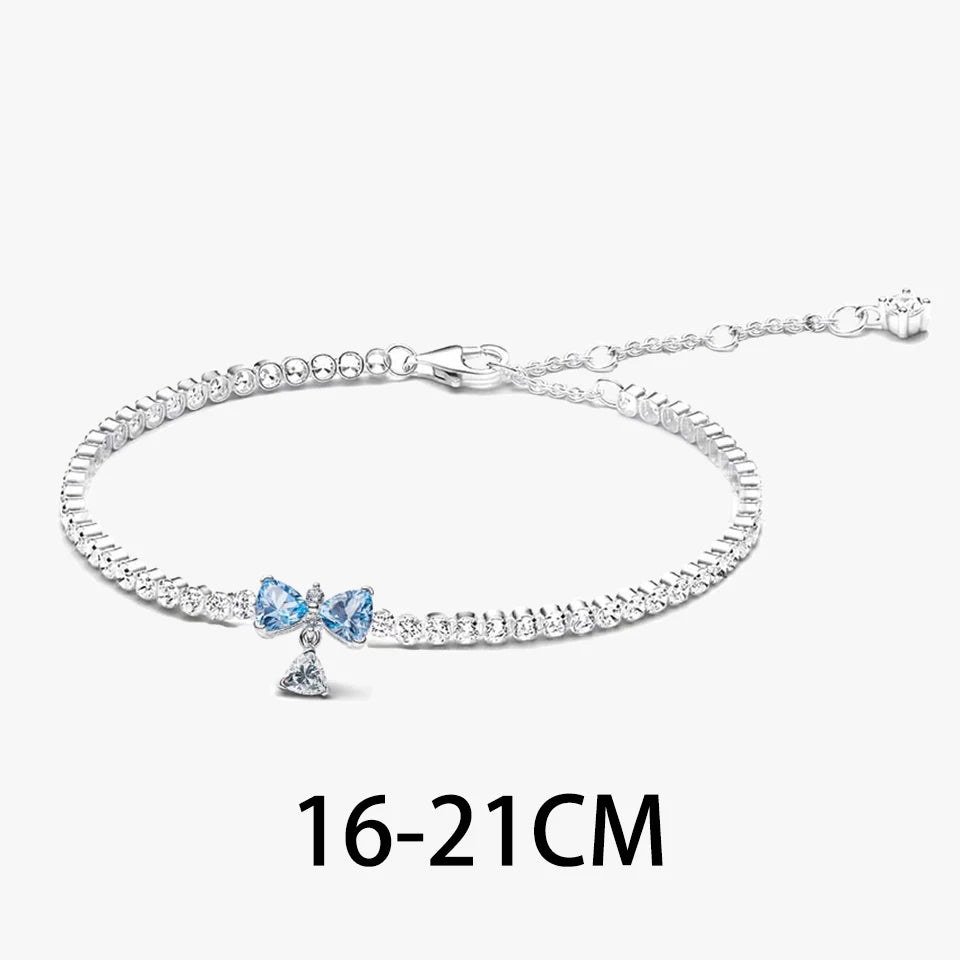2026 New 925 Silver Heart Eternal Rose Plant Specimen ME Tennis Adjustable Blue Bow Bracelet DIY Exquisite Charm Jewelry Gift