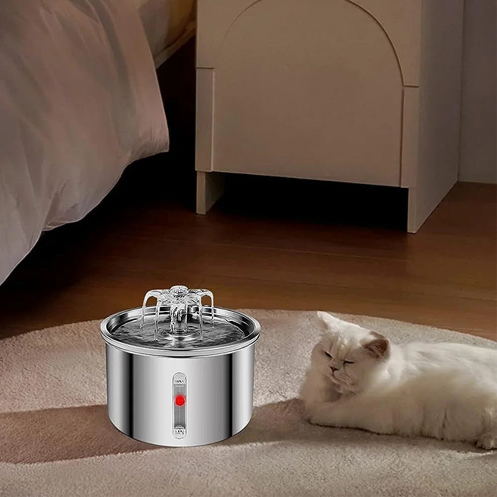 2L Automatic Pet Water Fountain 304 Stainless Steel Smart Water Dispenser Ultra-Quiet Pump Cat Dog Bowl Fountain for Indoor Pet