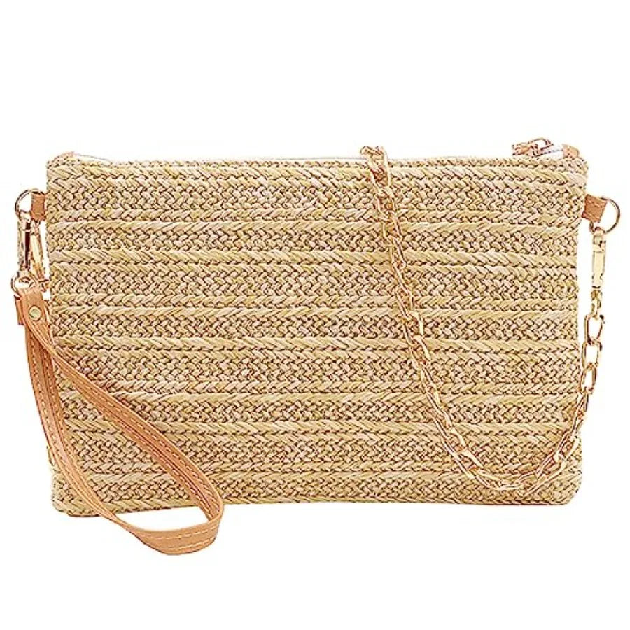 Beurlike Straw Clutch Purses for Women Beach Wristlet Wallet Small Cross body bag for Girls