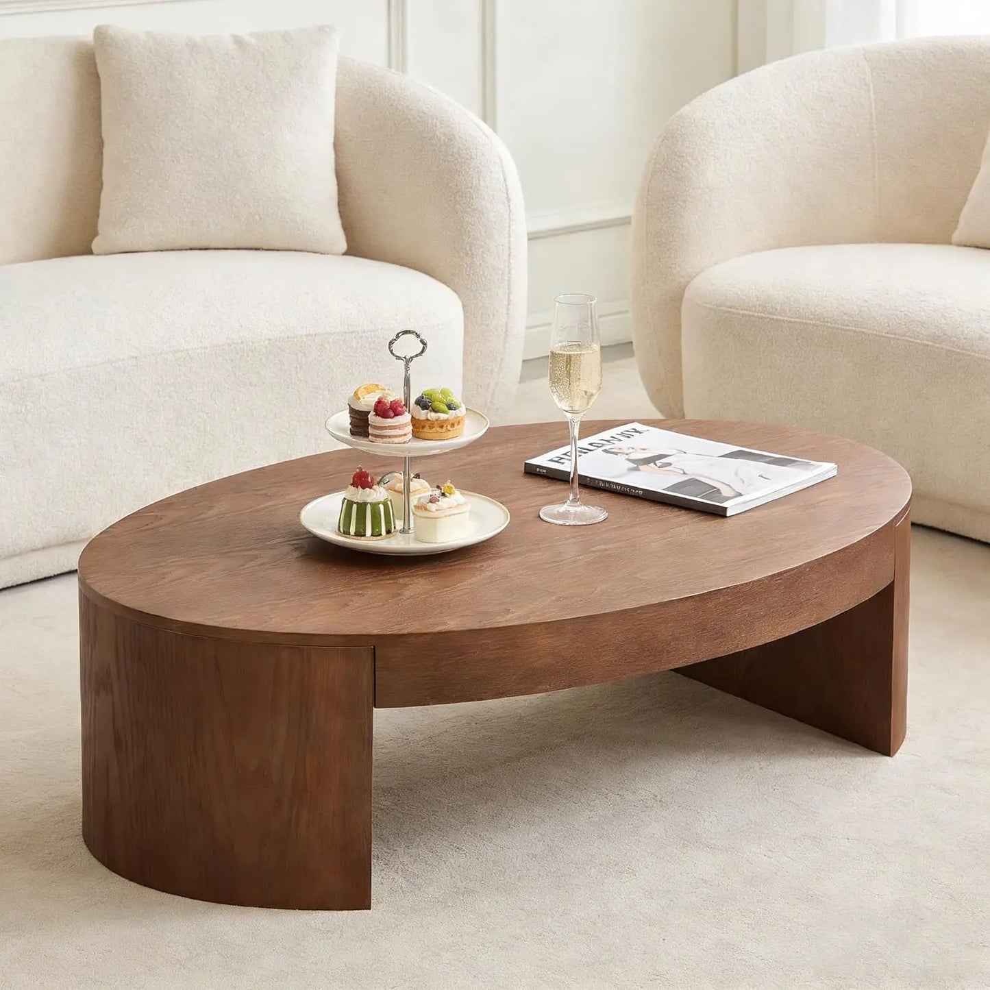 35.98'' Wood Pedestal Coffee Tables for Living Room, Rustic Round Coffee Table Brown, Modern Circle Coffee Table, Customized