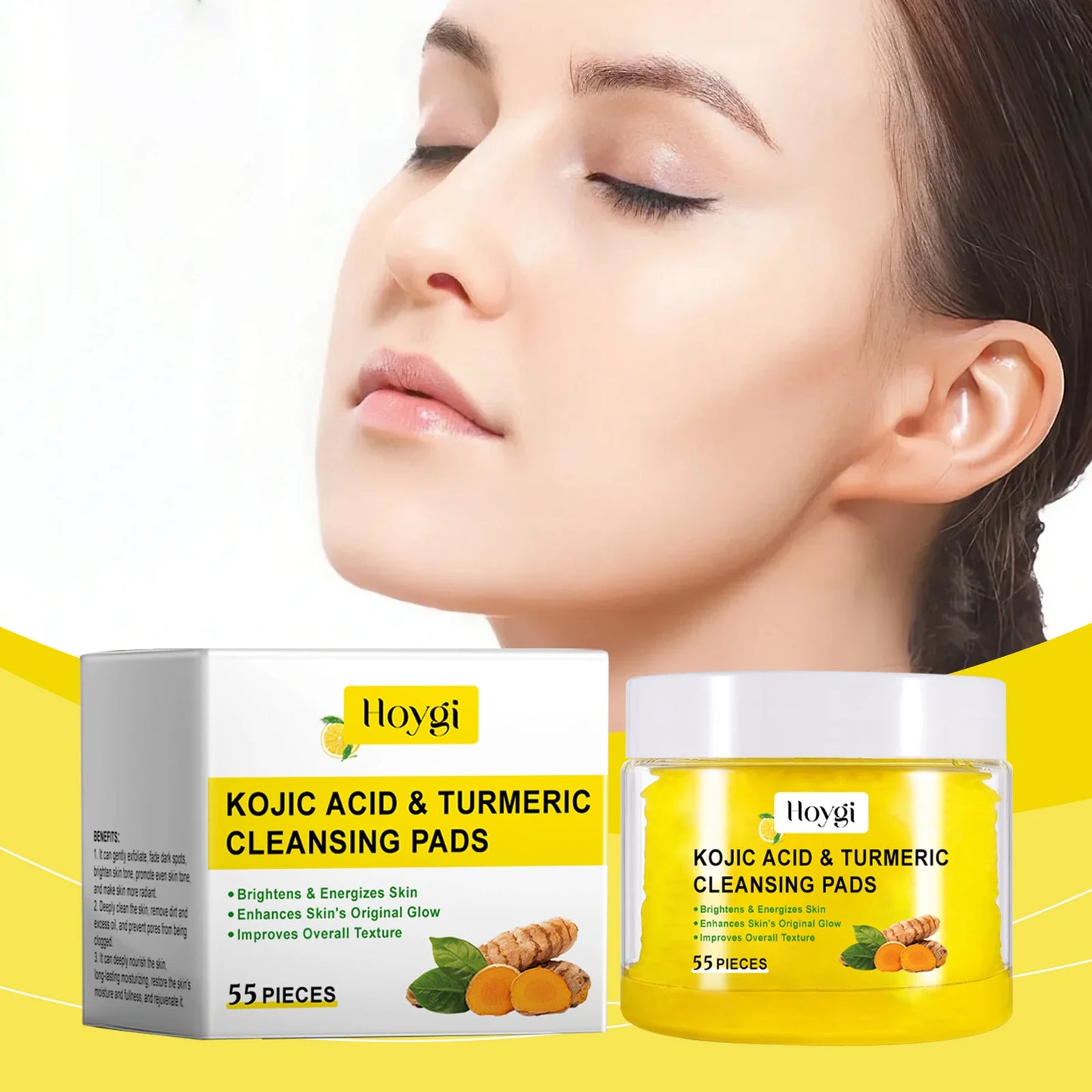 4PCS Turmeric Cleansing Skincare Exfoliating Pads, Gentle Formula, Suitable for All Skin Types [55PCS/Bottle]
