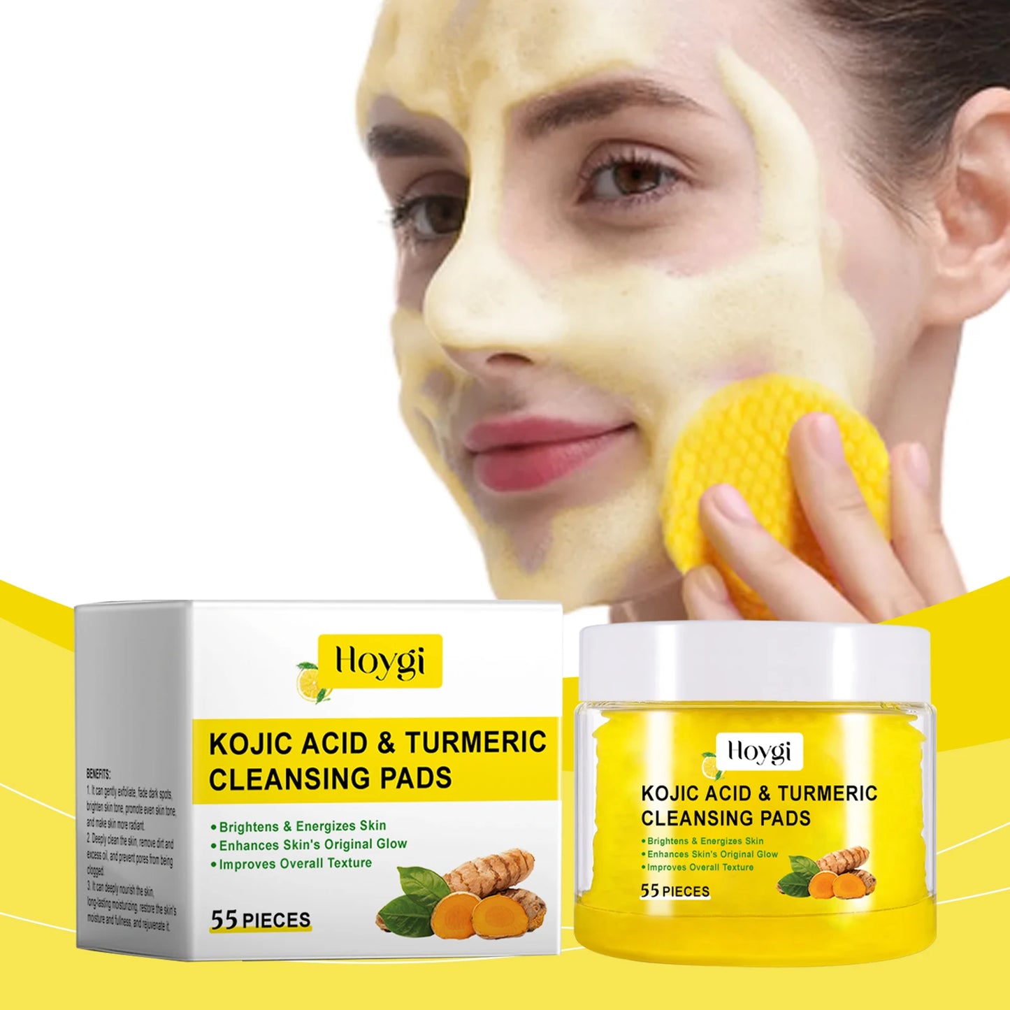 4PCS Turmeric Cleansing Skincare Exfoliating Pads, Gentle Formula, Suitable for All Skin Types [55PCS/Bottle]