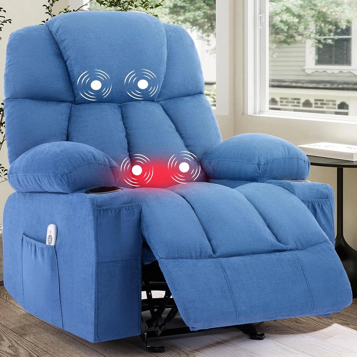 Massage Rocker Recliner Chair with Heat & Vibration Nursery Glider 4 Pockets 2 Cup Holders Fabric Beige, Customized