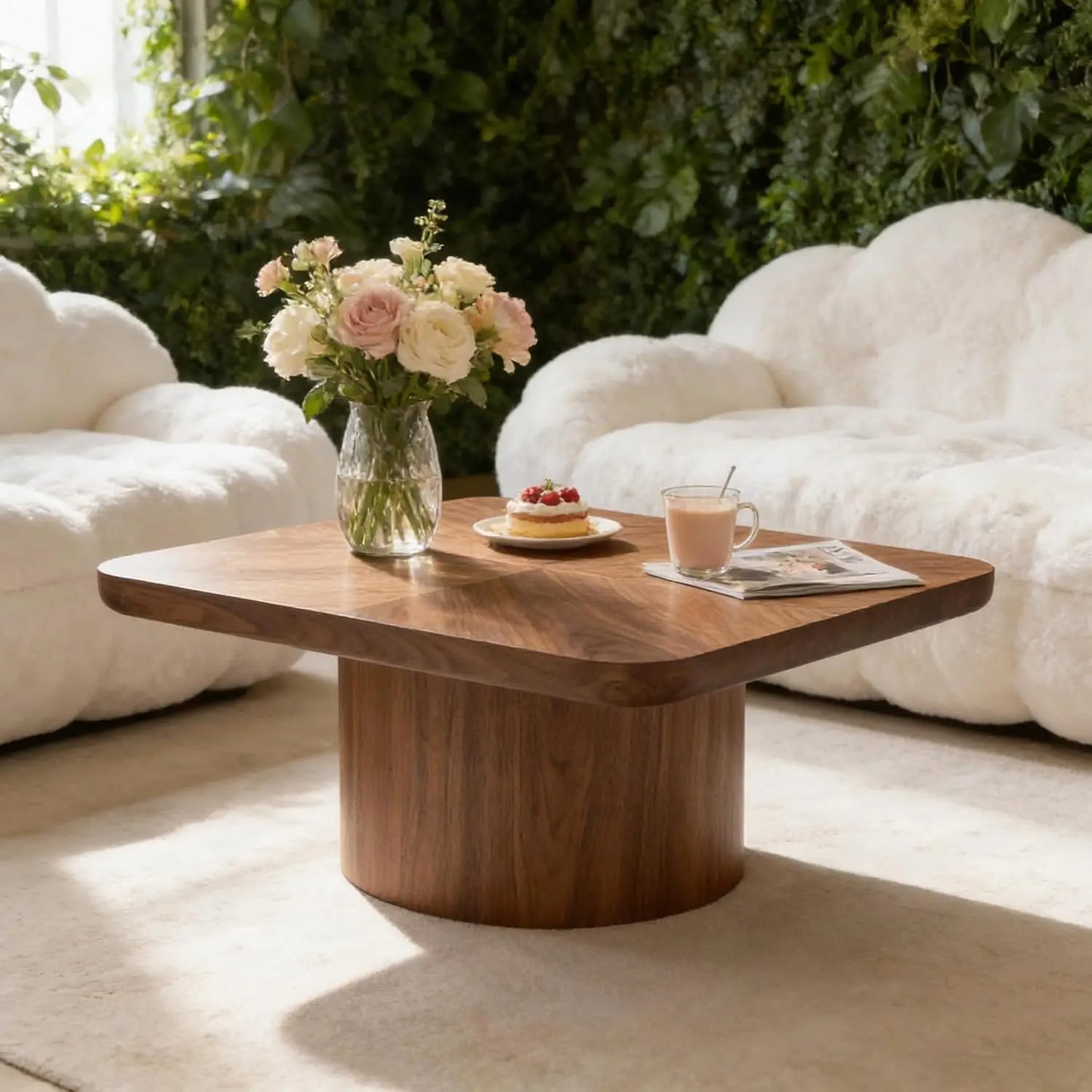 35.98'' Wood Pedestal Coffee Tables for Living Room, Rustic Round Coffee Table Brown, Modern Circle Coffee Table, Customized
