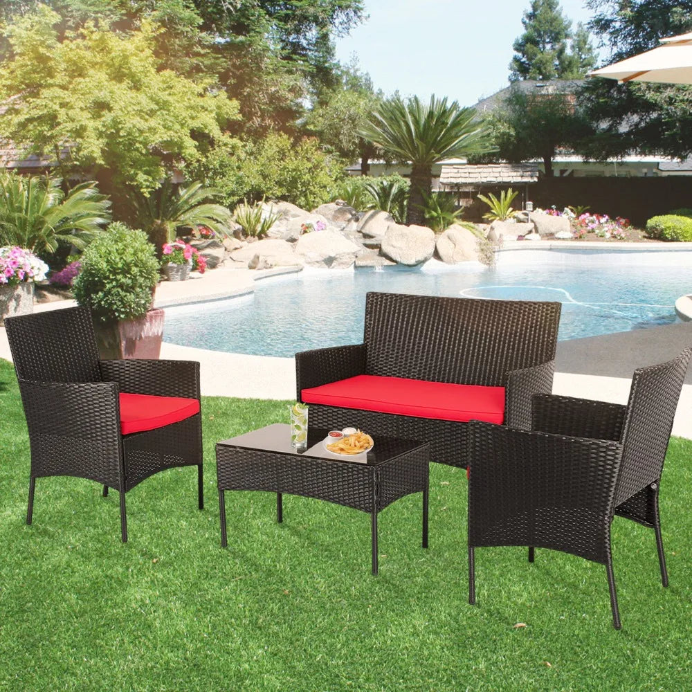 FDW 4-Piece Patio Furniture Set Outdoor Rattan Garden Bistro